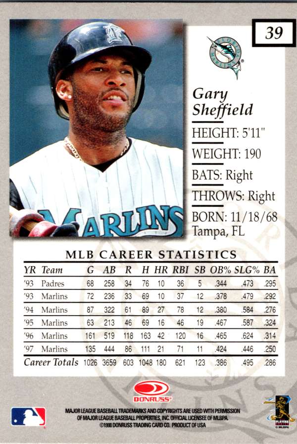 1998 Donruss Elite #39 Gary Sheffield Excellent