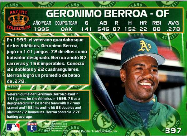 1996 Pacific Crown Collection #397 Geronimo Berroa Excellent