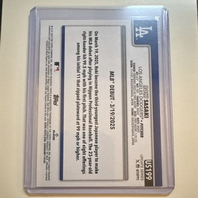 Topps 2025 Update Series Roki Sasaki Los Angeles Dodgers #US199 RC Rookie Debut