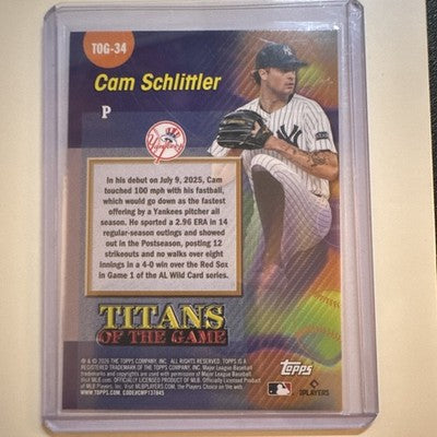 Topps Titans of the Game Cam Schlittler New York Yankees RC Rookie TOG-34