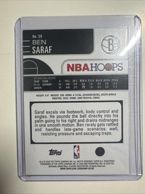 Topps Ben Saraf 2025-26 NBA Hoops Rookie Rainbow Foil #226 Brooklyn Nets