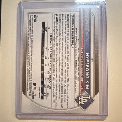 Topps 2025 Bowman Hyeseong Kim Los Angeles Dodgers #91 Rookie Baseball Card