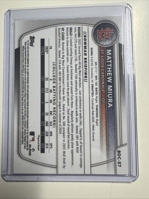MATTHEW MIURA 2025 BOWMAN DRAFT 1ST CHROME PROSPECT CARDINALS