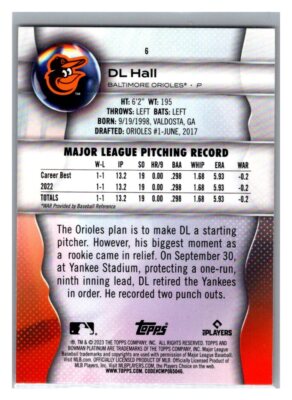 2023 Bowman Platinum DL Hall #6 Rookie