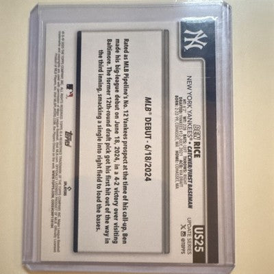 Topps 2024 Update Series Ben Rice New York Yankees #US25 RC MLB Debut