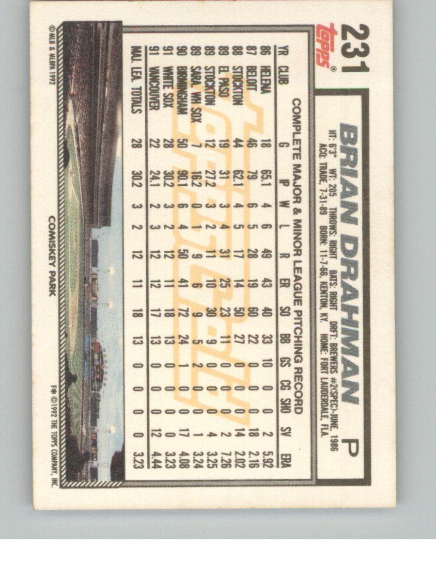 1992 Topps #231 Brian Drahman Gold