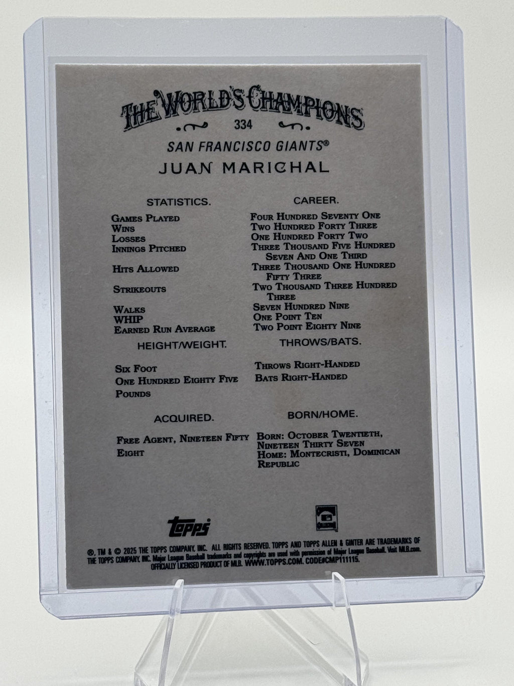 2025 Topps Allen & Ginter #334 Juan Marichal