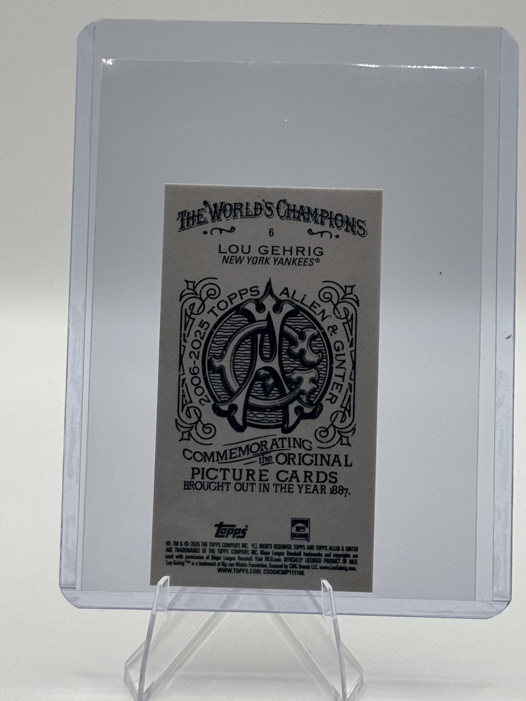 2025 Topps Allen & Ginter #6 Lou Gehrig Mini A & G Back