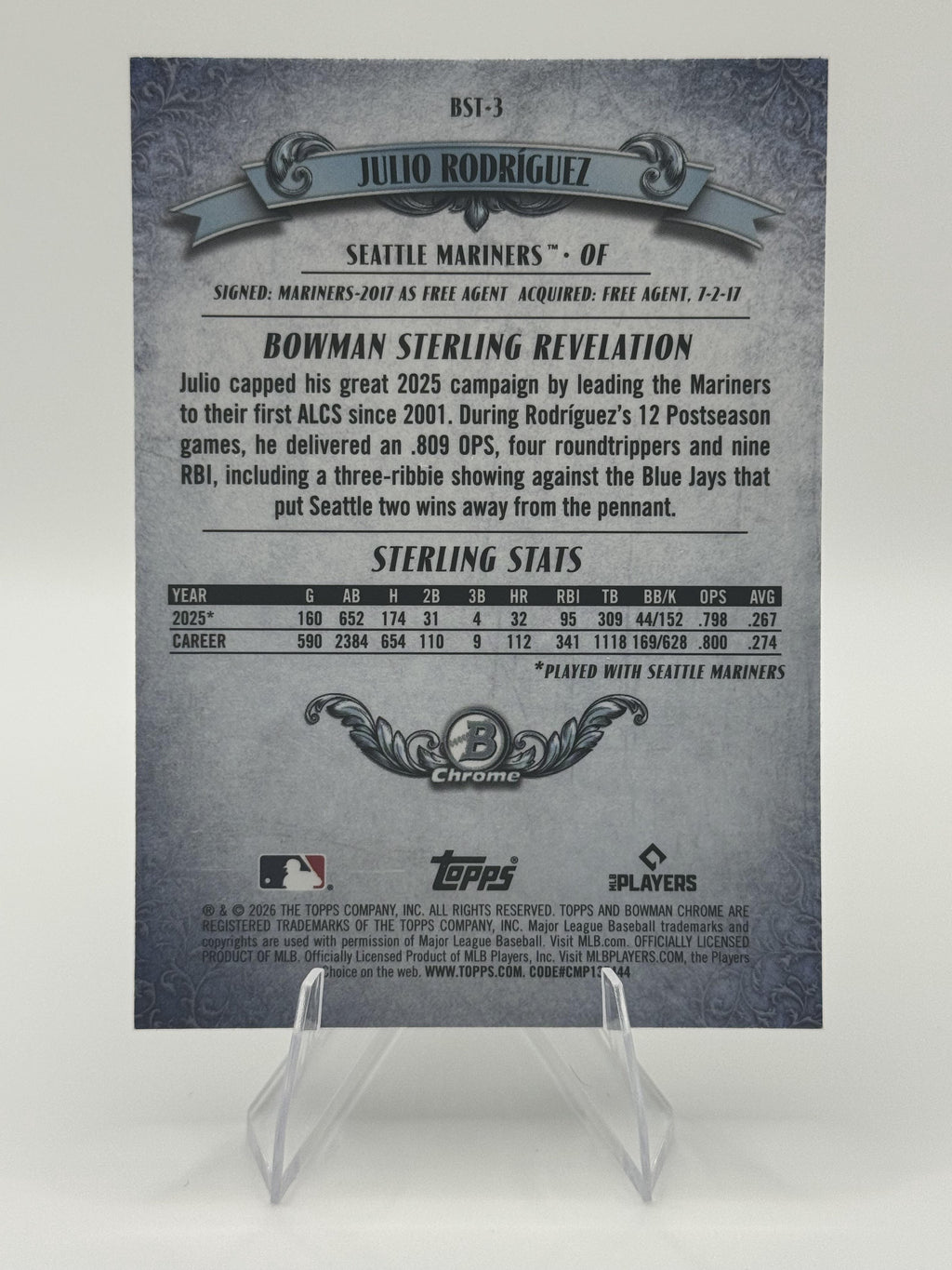 2026 Bowman #BST-3 Julio Rodríguez Bowman Sterling