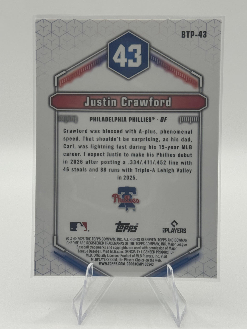 2026 Bowman #BTP-43 Justin Crawford Bowman Scouts' Top 100