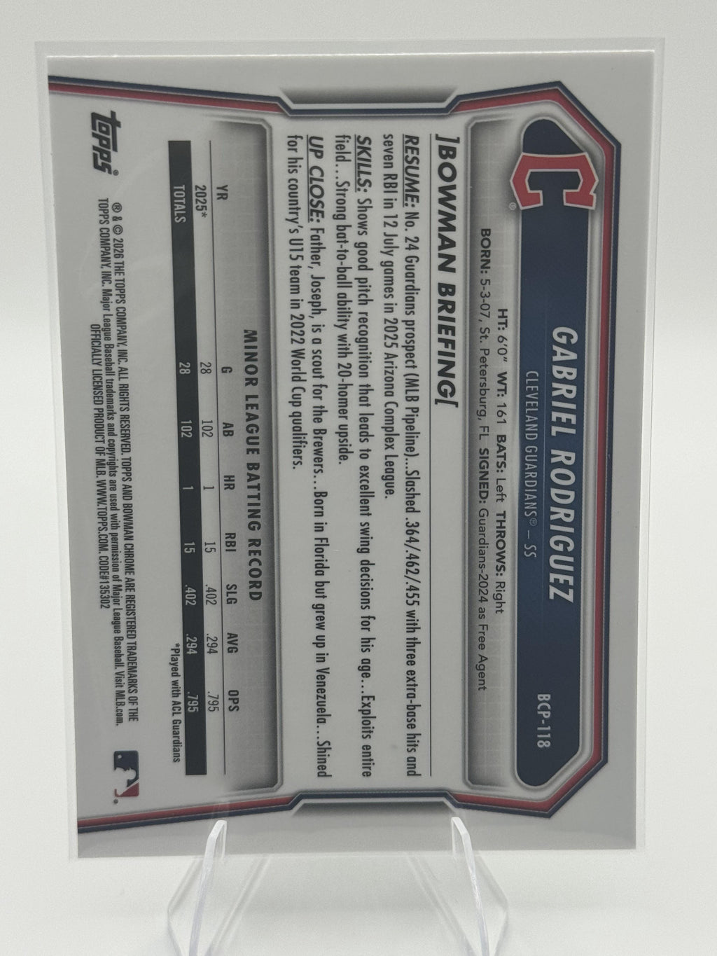 2026 Bowman #BCP-118 Gabriel Rodriguez Chrome 1st Bowman