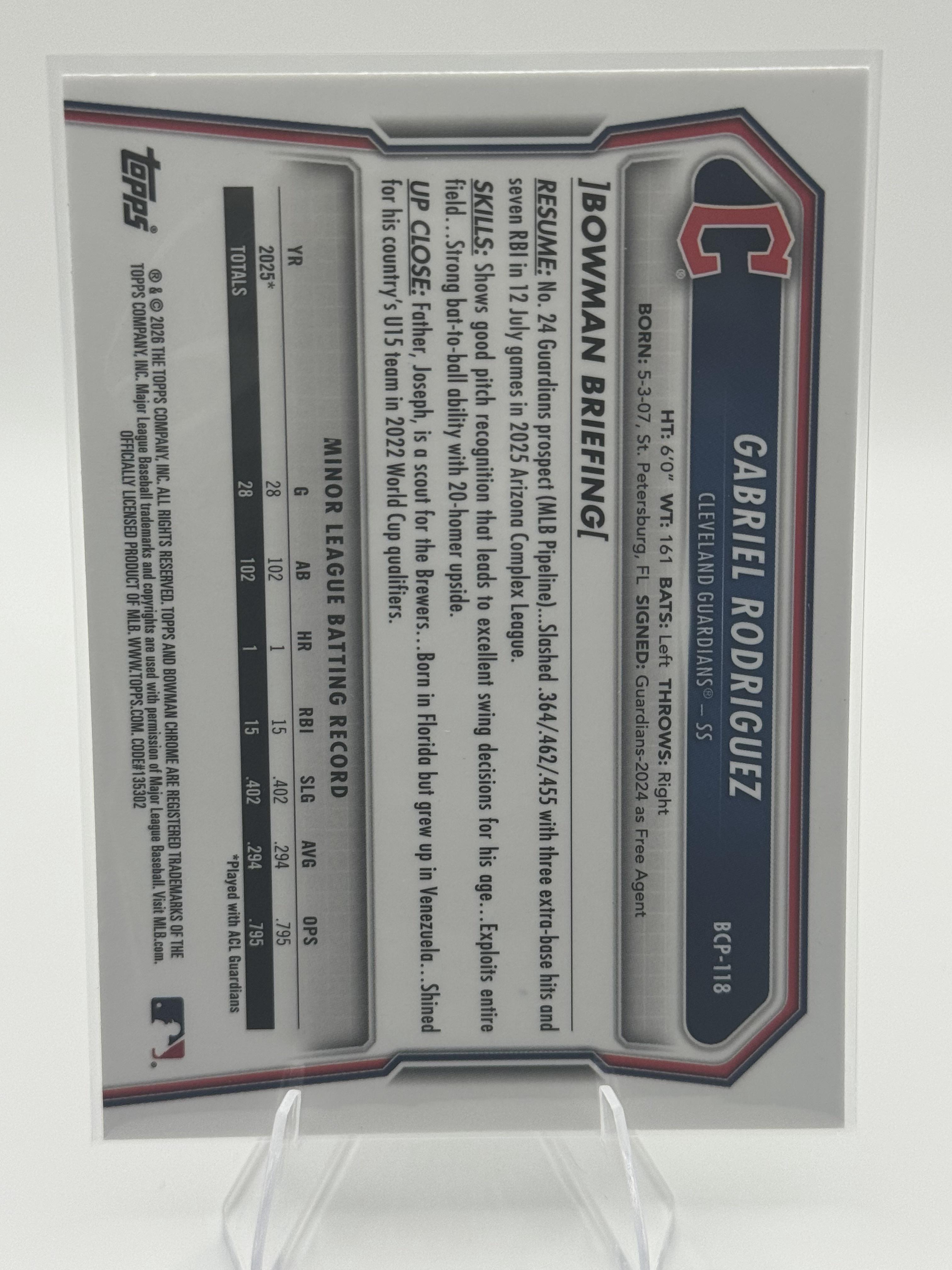 2026 Bowman #BCP-118 Gabriel Rodriguez Chrome 1st Bowman