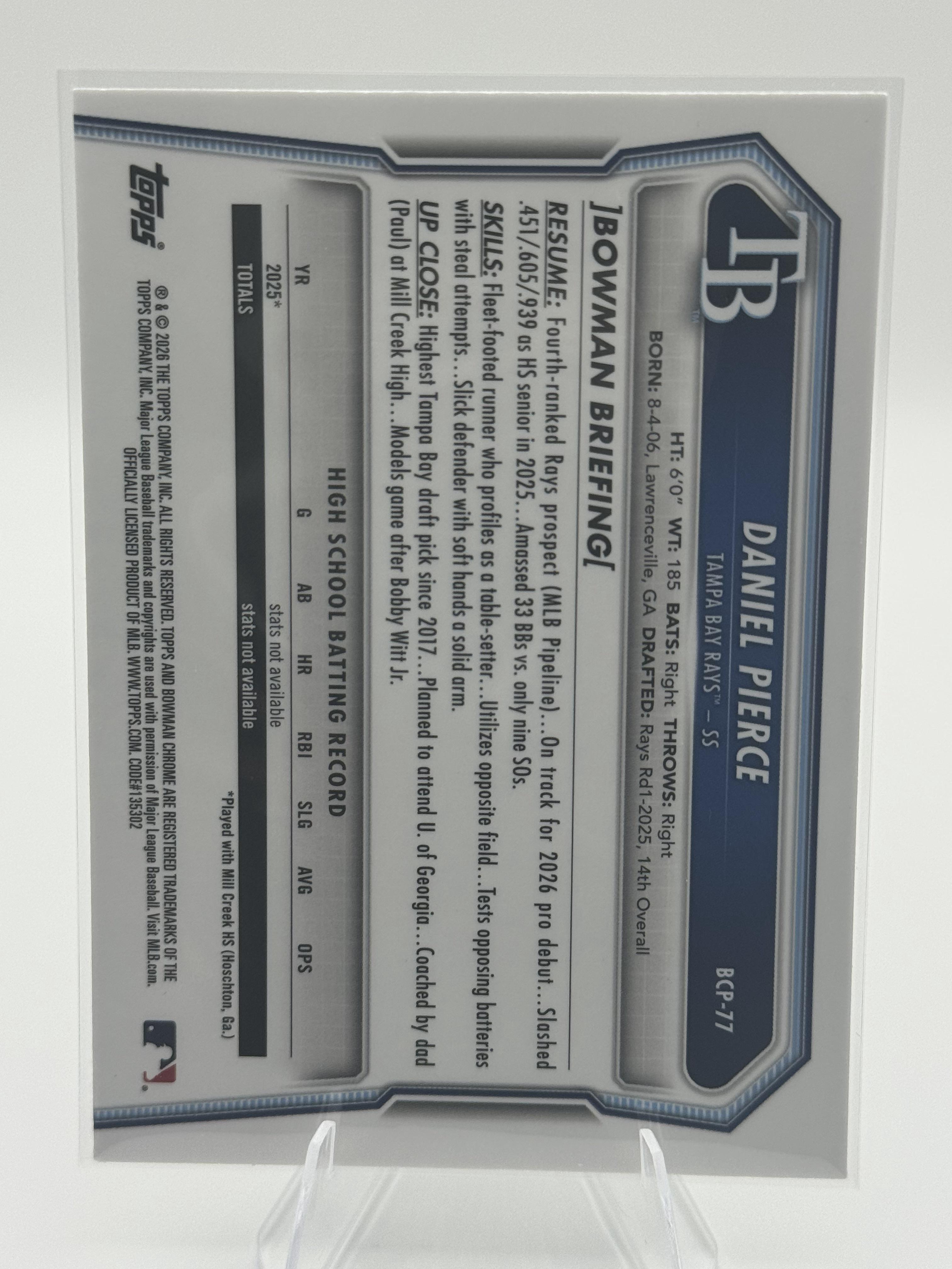 2026 Bowman #BCP-77 Daniel Pierce Chrome 1st Bowman