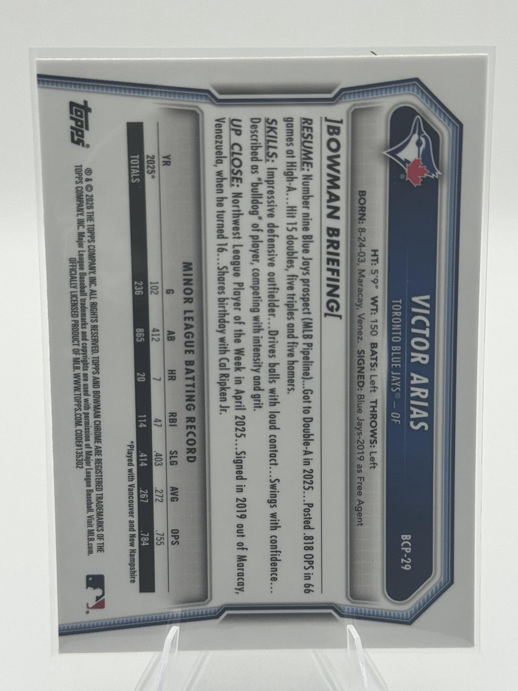2026 Bowman #BCP-29 Victor Arias Chrome 1st Bowman
