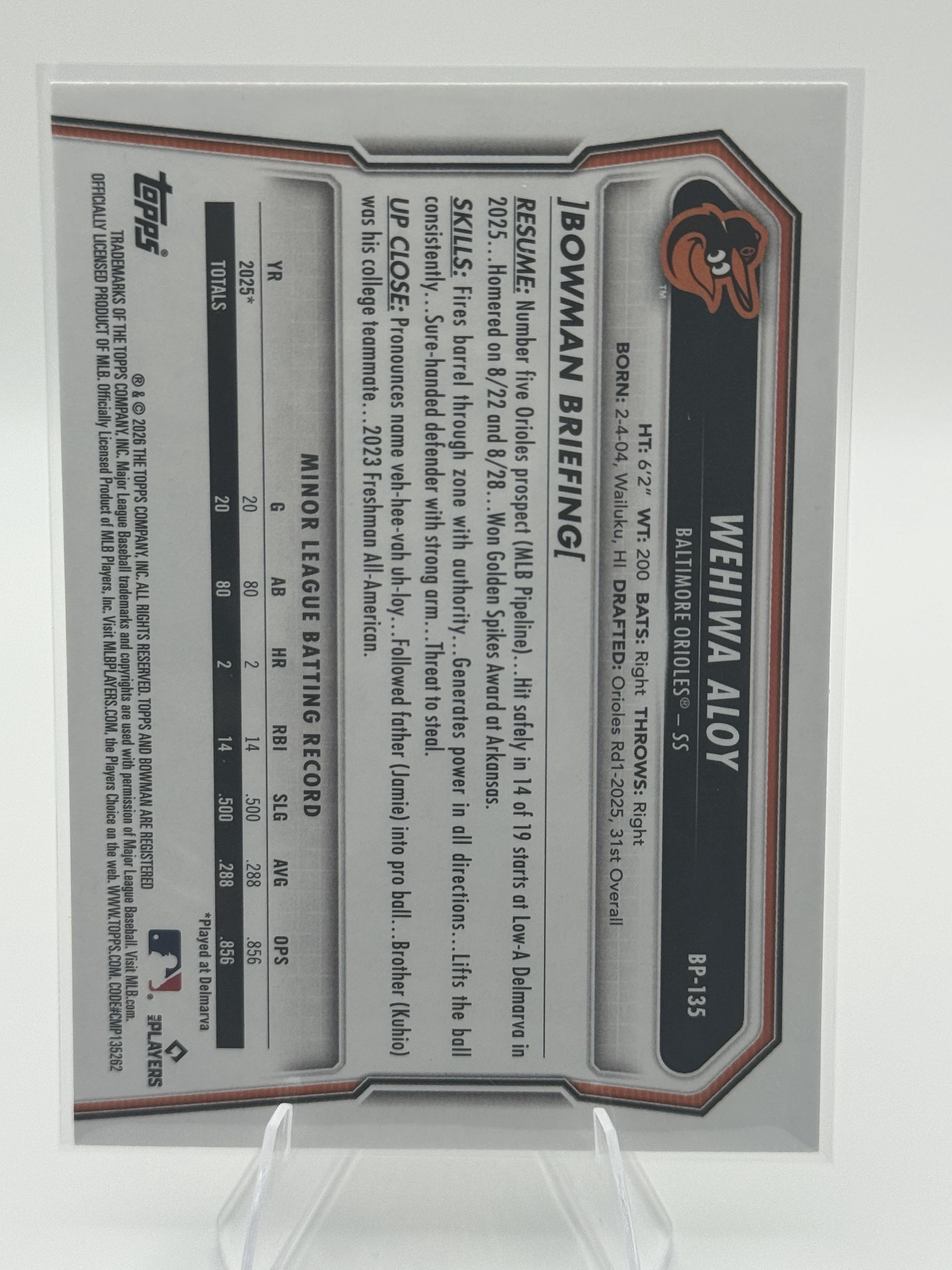 2026 Bowman #BP-135 Wehiwa Aloy Base 1st Bowman