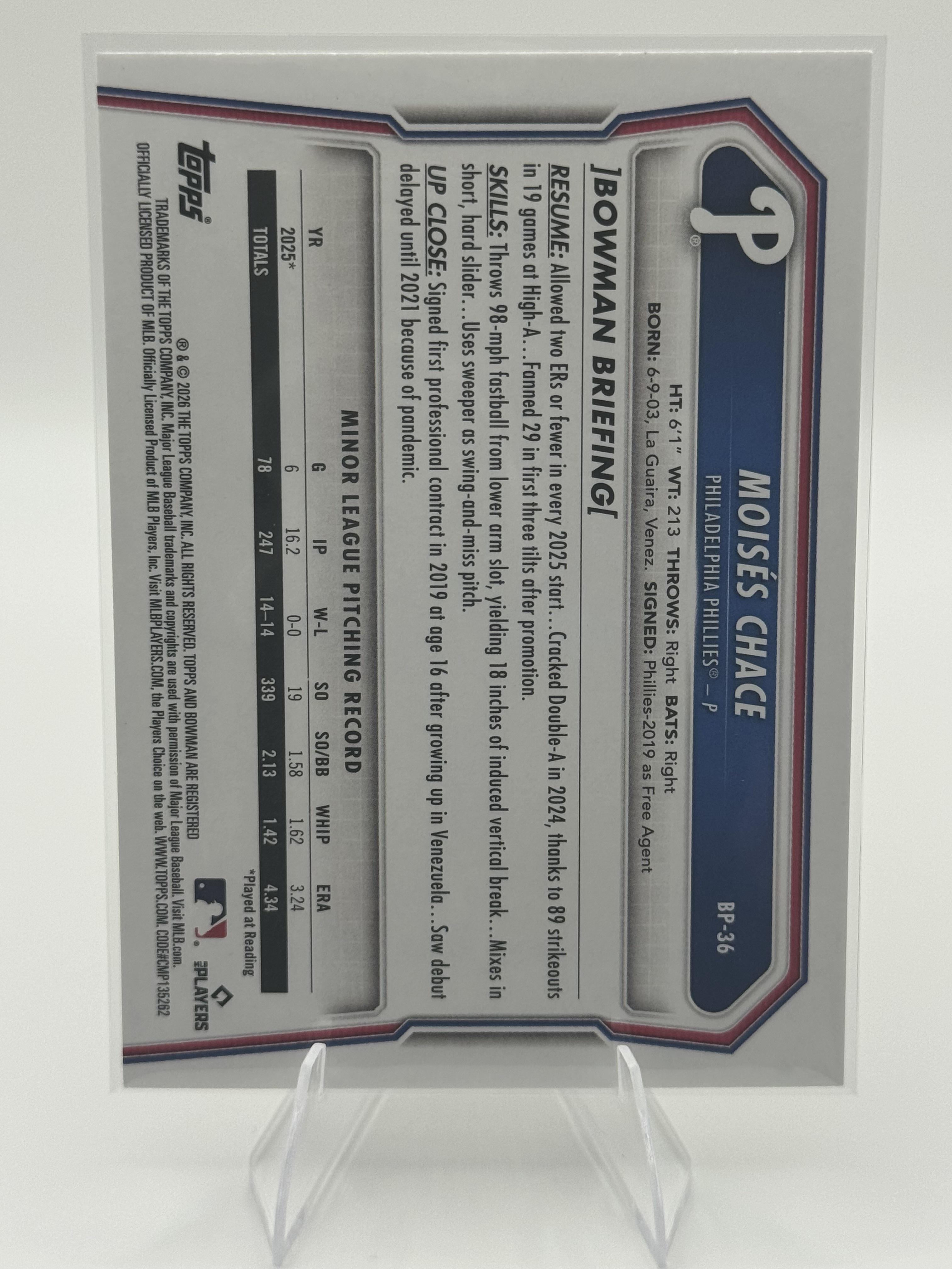 2026 Bowman #BP-36 Moisés Chace Base 1st Bowman