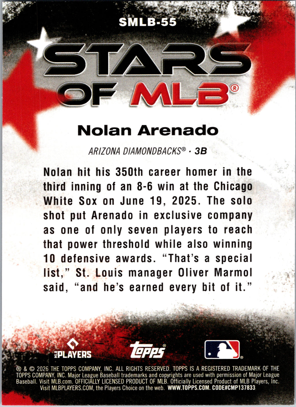 2026 Topps Nolan Arenado #SMLB-55 Stars of MLB Insert Arizona Diamondbacks NM
