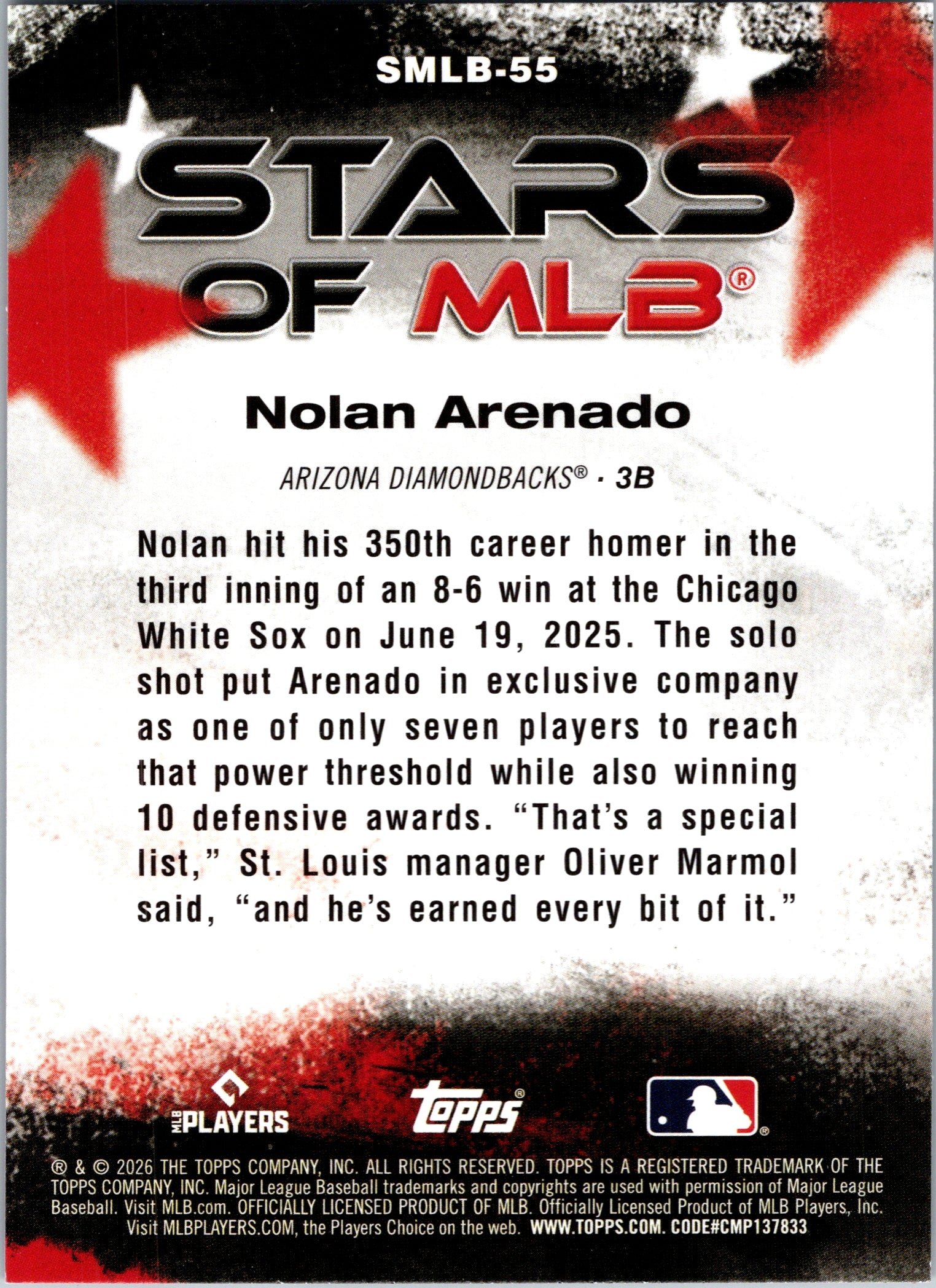 2026 Topps Nolan Arenado #SMLB-55 Stars of MLB Insert Arizona Diamondbacks NM