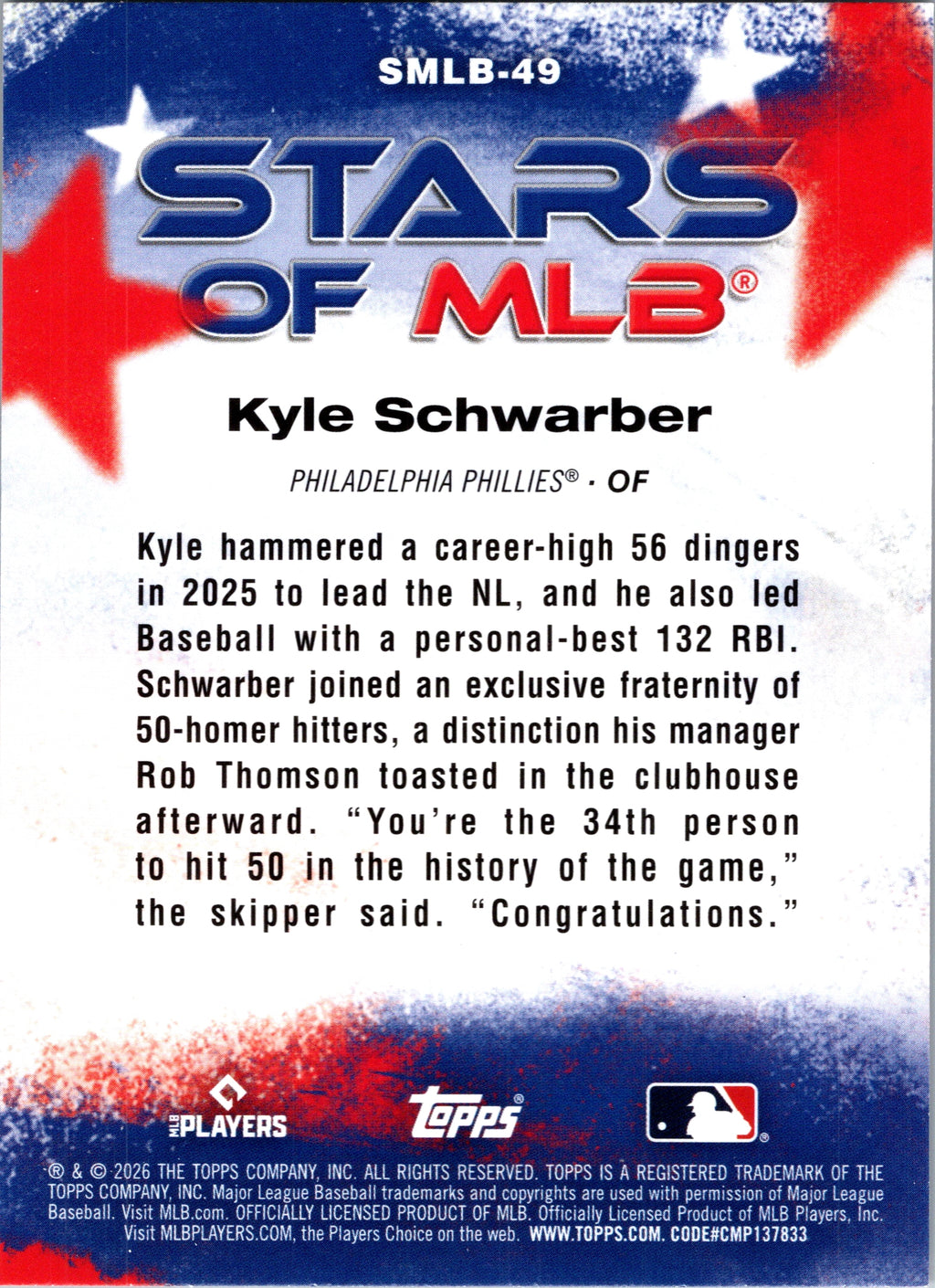 2026 Topps Kyle Schwarber #SMLB-49 Stars of MLB Insert Philadelphia Phillies NM