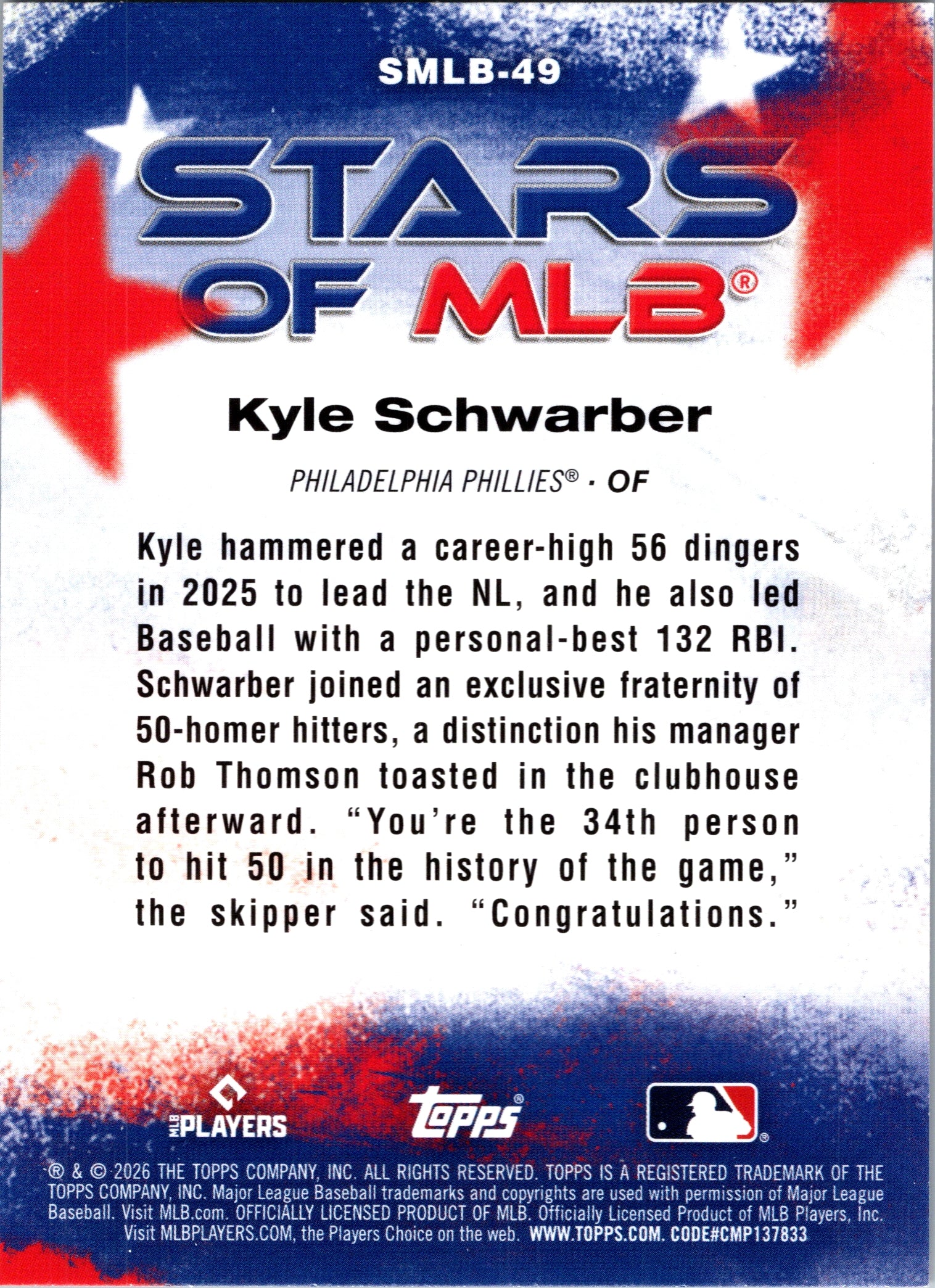 2026 Topps Kyle Schwarber #SMLB-49 Stars of MLB Insert Philadelphia Phillies NM