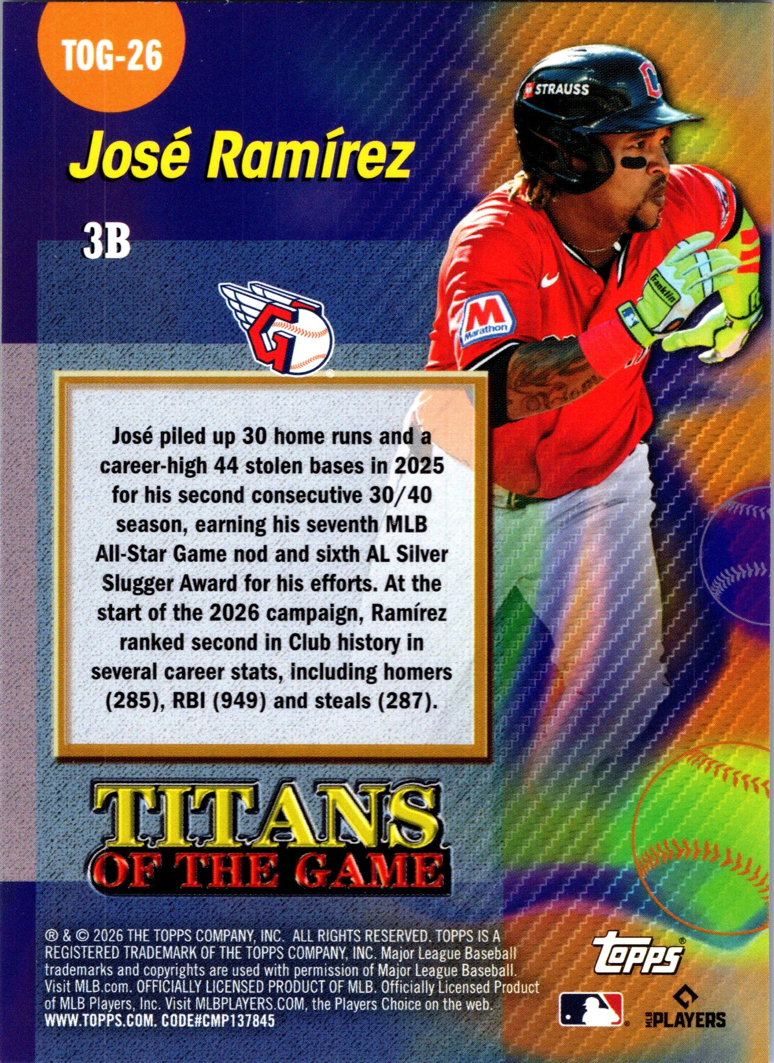 2026 Topps José Ramírez #TOG-26 Titans of the Game Insert Guardians NM