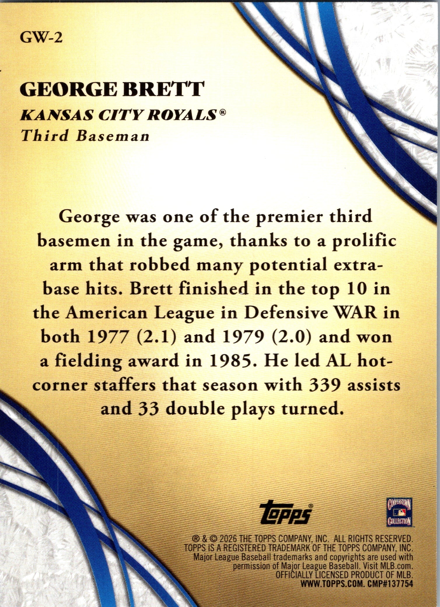 2026 Topps George Brett #GW-2 Glove Work Insert Kansas City Royals SN NM