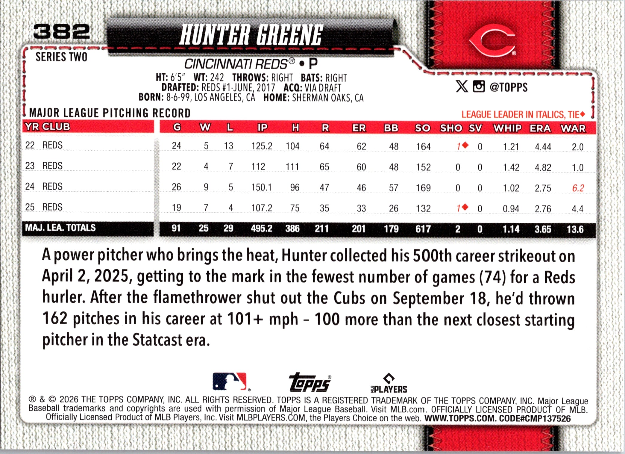 2026 Topps Hunter Greene #382 Holiday Cincinnati Reds Near Mint or Better