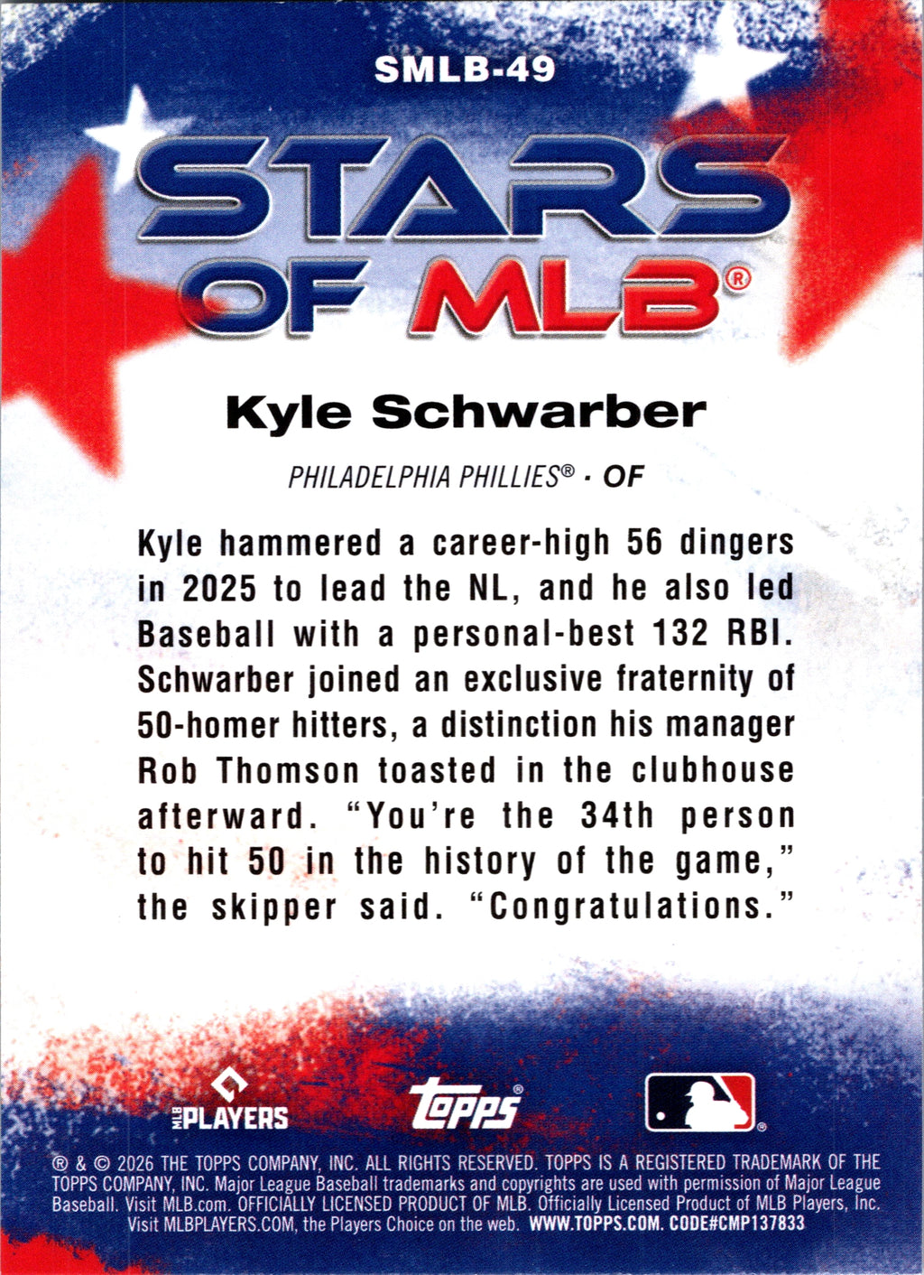 2026 Topps Kyle Schwarber #SMLB-49 Stars of MLB Insert Philadelphia Phillies NM