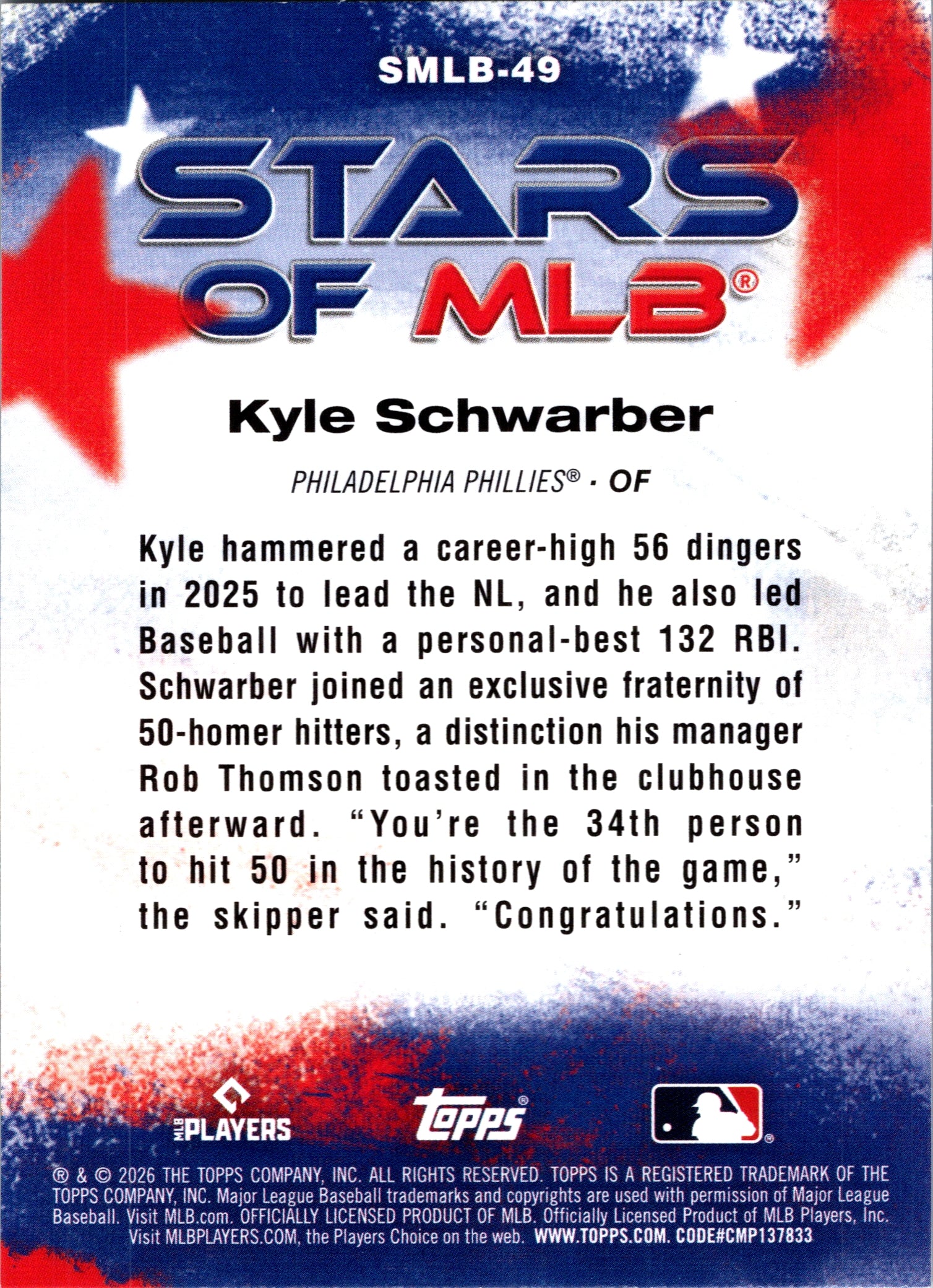 2026 Topps Kyle Schwarber #SMLB-49 Stars of MLB Insert Philadelphia Phillies NM