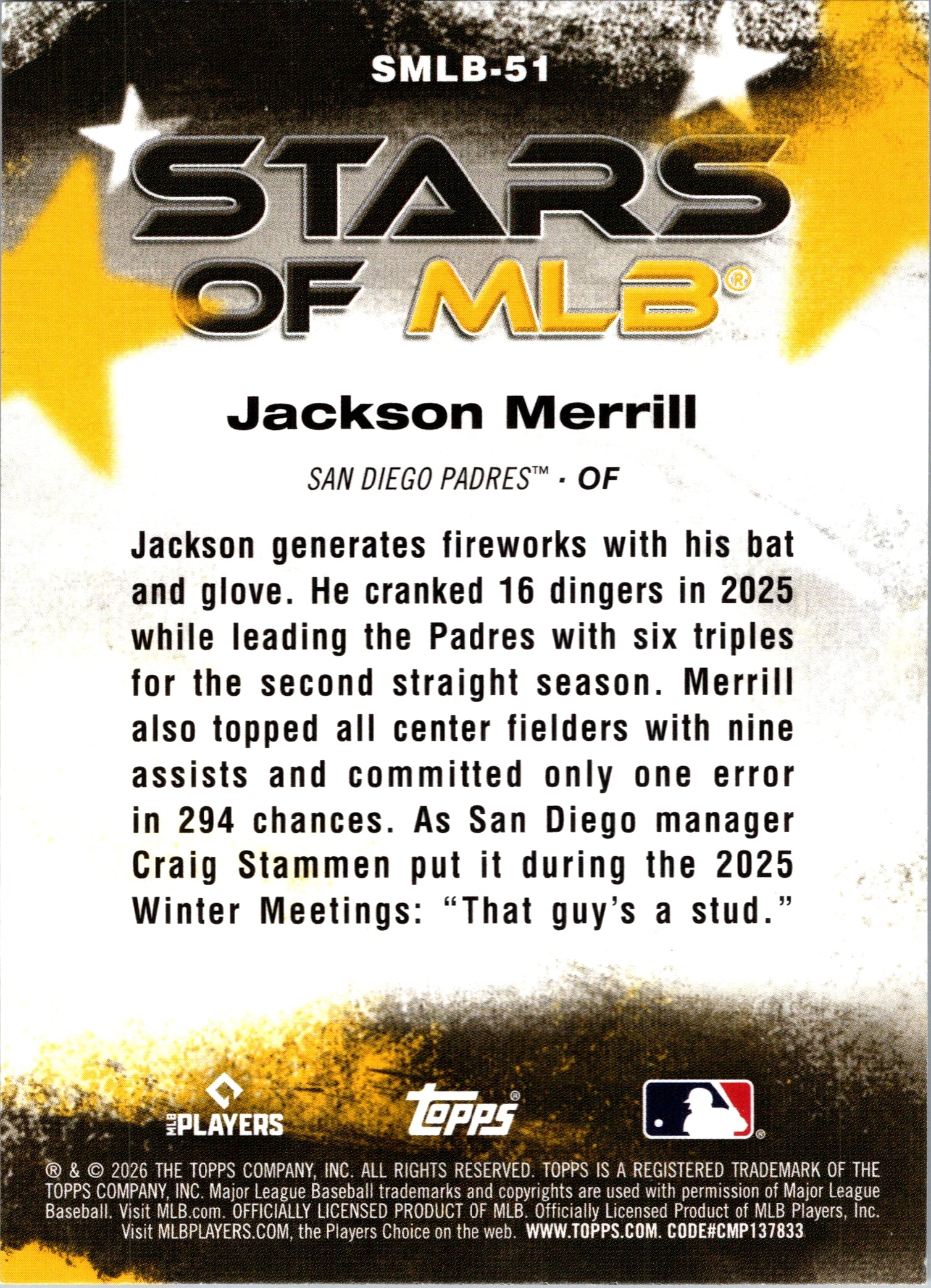 2026 Topps Jackson Merrill #SMLB-51 Stars of MLB San Diego Padres Near Mint
