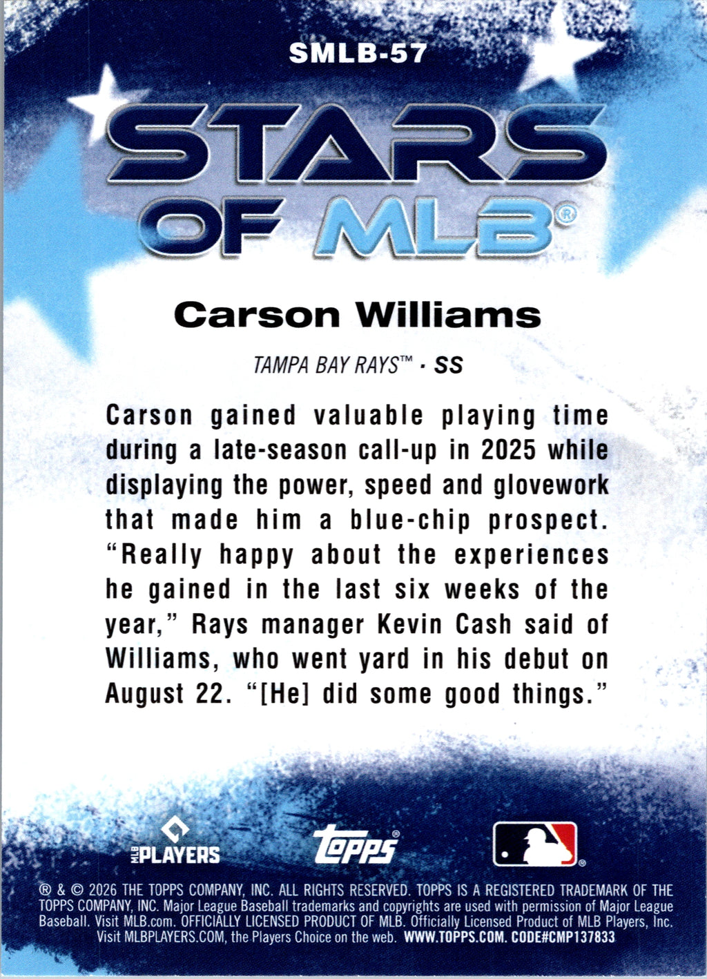 2026 Topps #SMLB-57 Carson Williams Stars of MLB