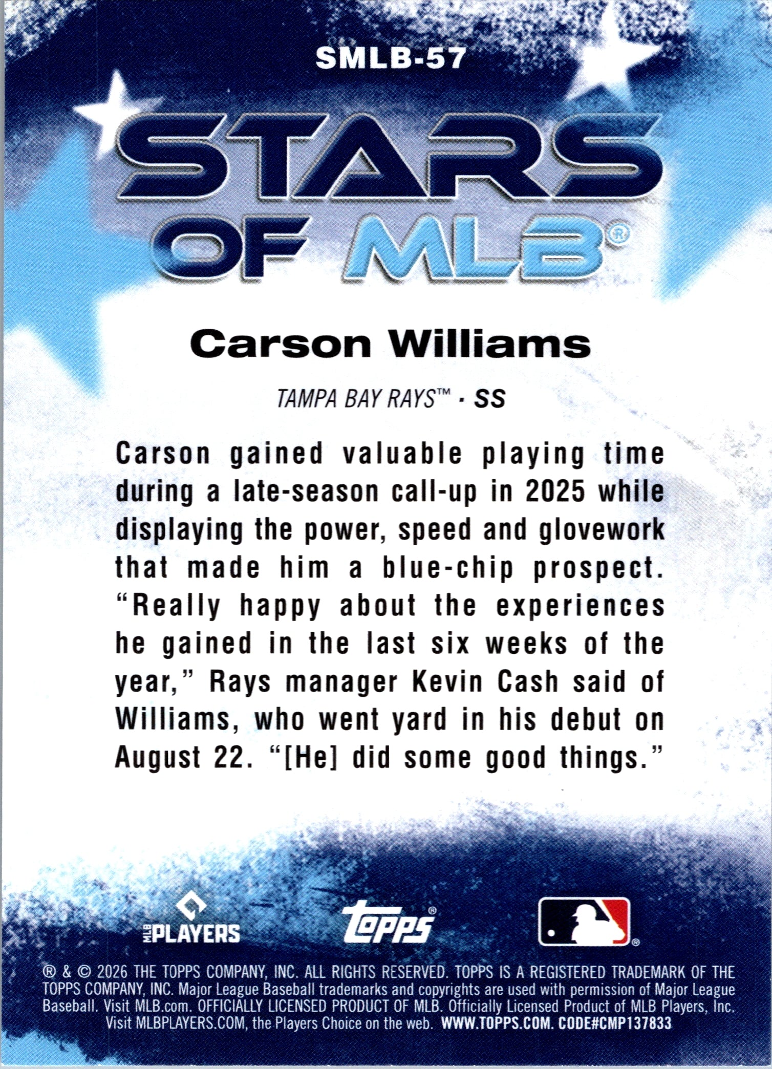2026 Topps #SMLB-57 Carson Williams Stars of MLB