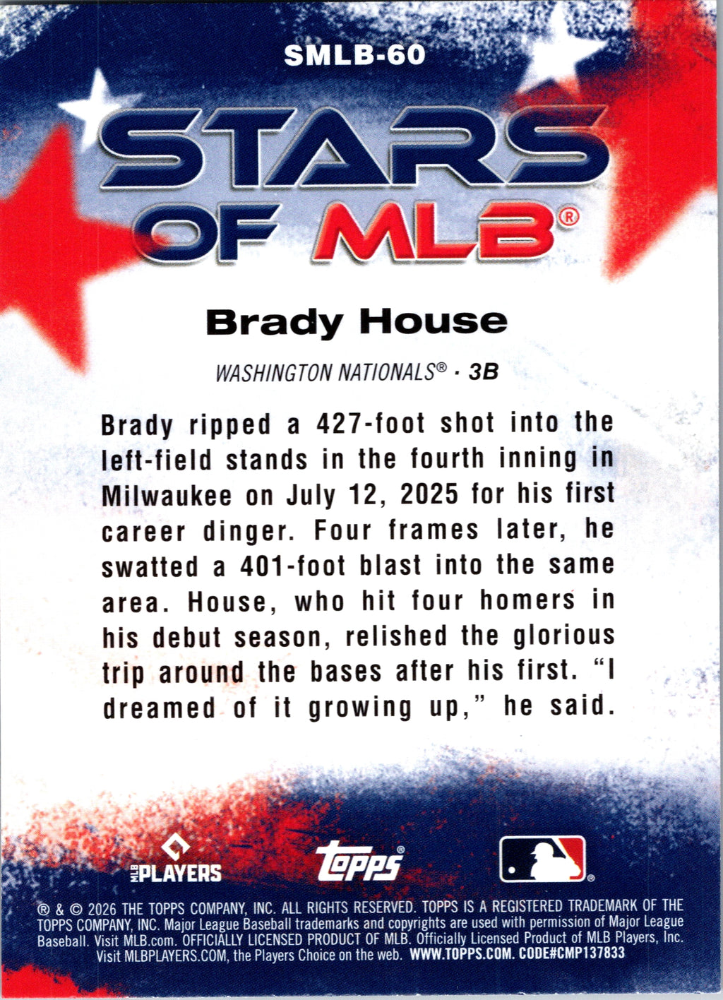 2026 Topps #SMLB-60 Brady House Stars of MLB