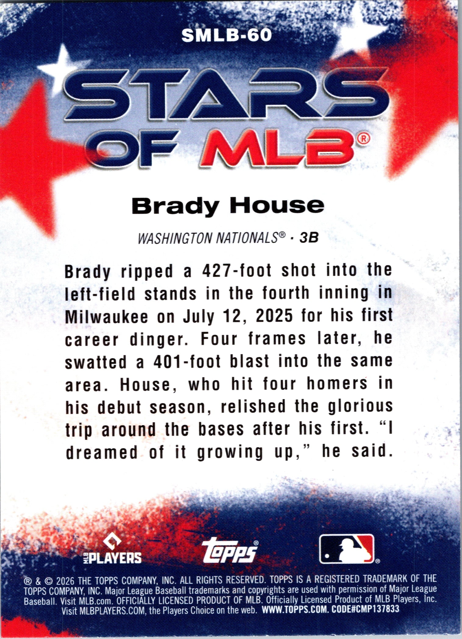 2026 Topps #SMLB-60 Brady House Stars of MLB