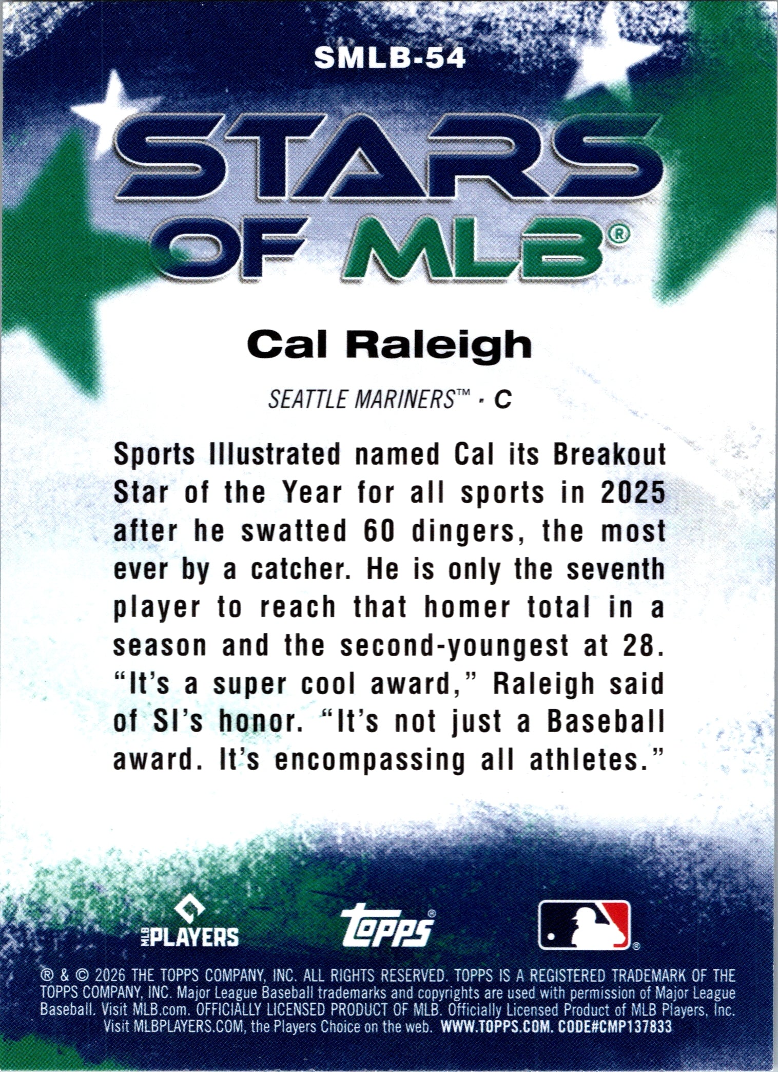 2026 Topps Cal Raleigh #SMLB-54 Stars of MLB Seattle Mariners NM