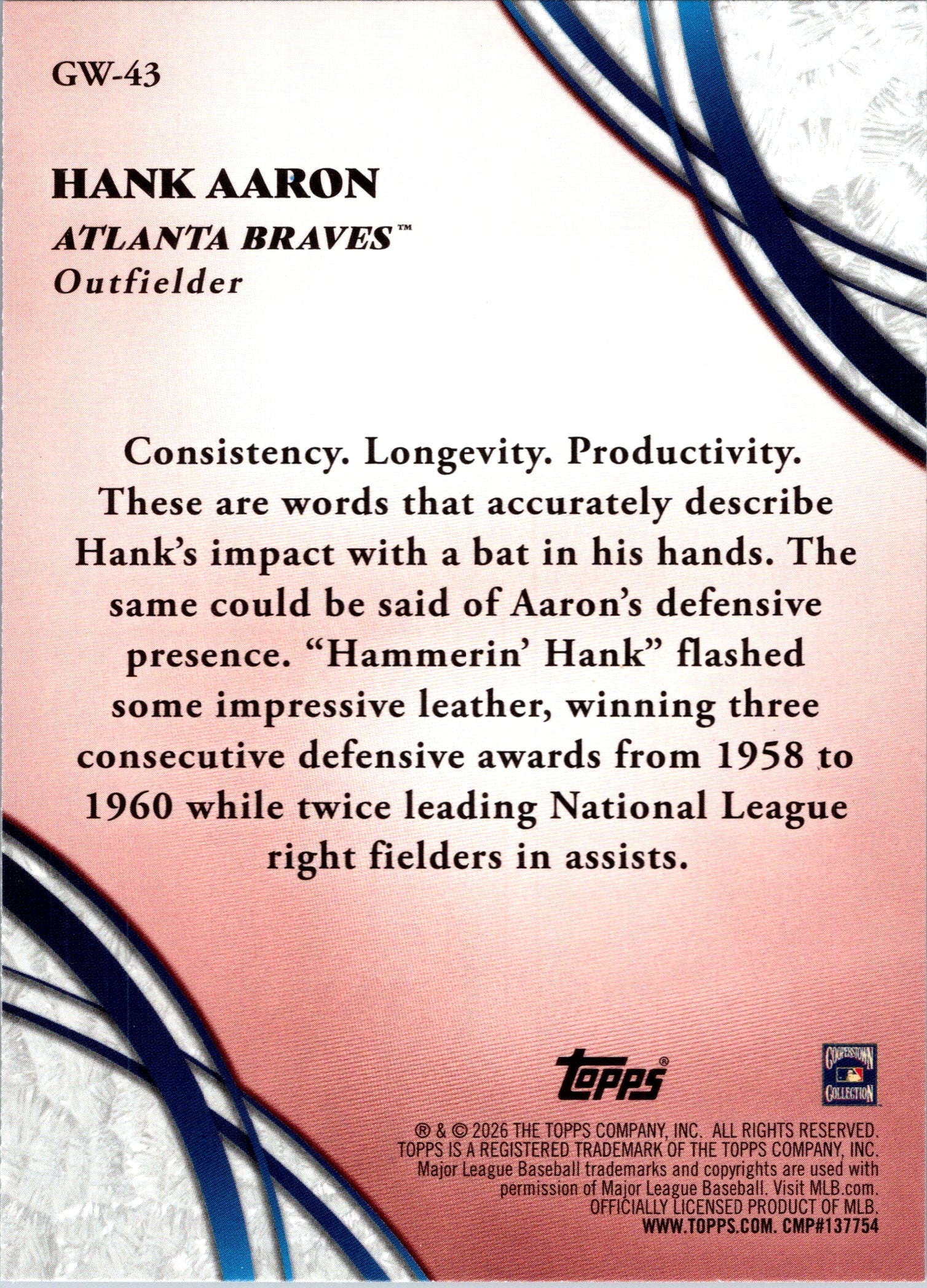 2026 Topps #GW-43 Hank Aaron Glove Work