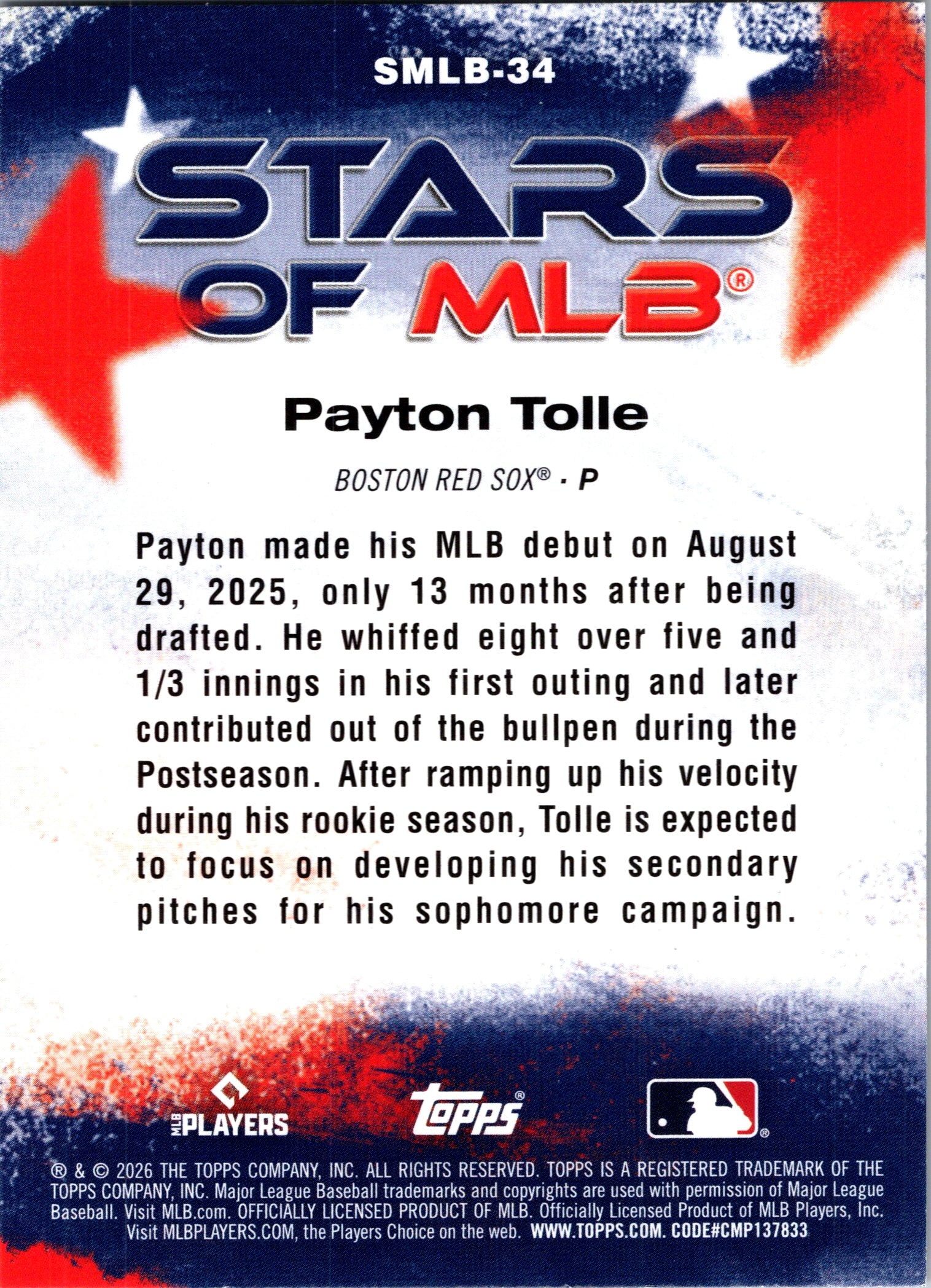 2026 Topps #SMLB-34 Payton Tolle Stars of MLB