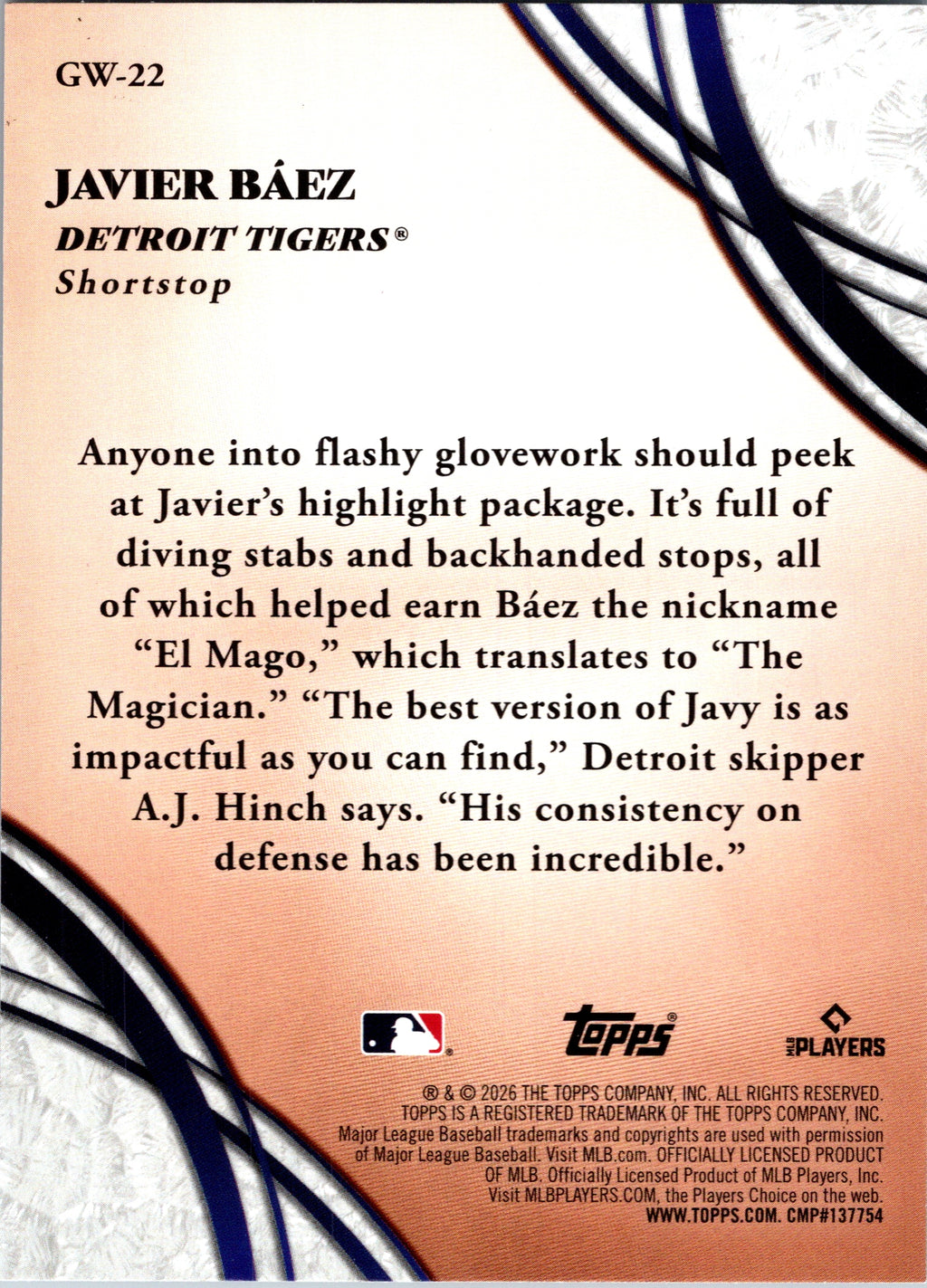 2026 Topps #GW-22 Javier Báez Glove Work