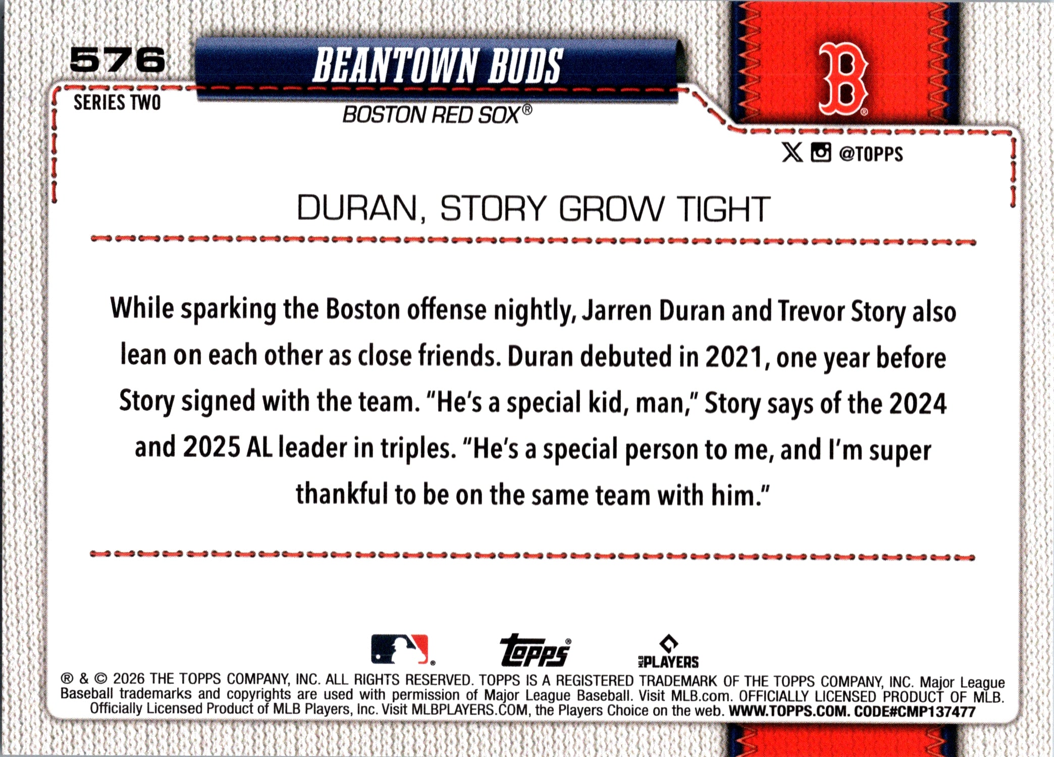 2026 Topps #576 Beantown Buds Holo Foil