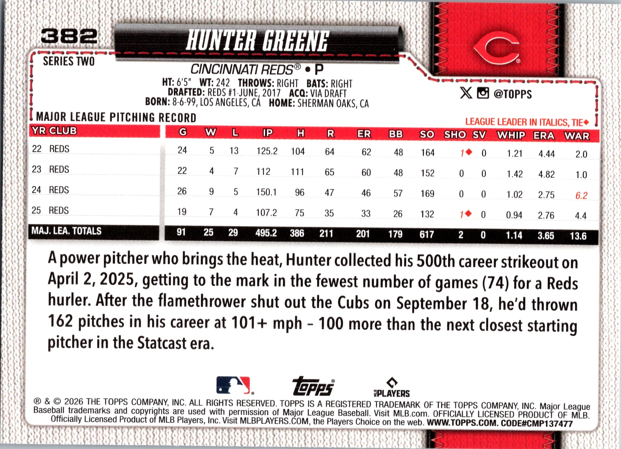 2026 Topps Hunter Greene #382 All Star Foil Parallel Cincinnati Reds Near Mint