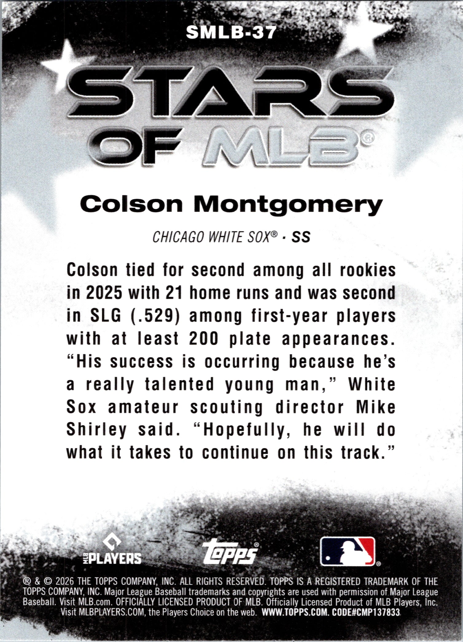 2026 Topps Colson Montgomery #SMLB-37 Stars of MLB Chicago White Sox Near Mint