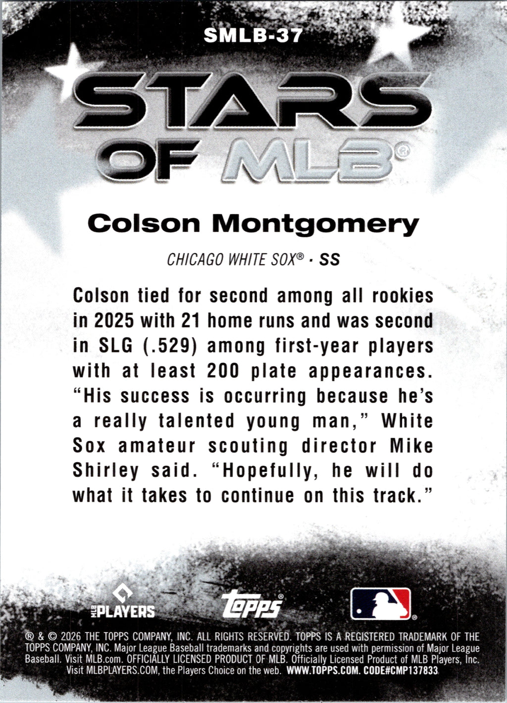 2026 Topps Colson Montgomery #SMLB-37 Stars of MLB Chicago White Sox Near Mint