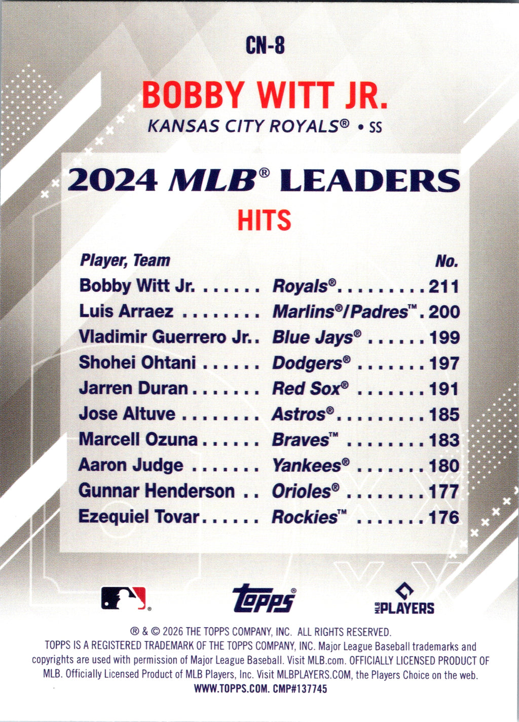 2026 Topps Bobby Witt Jr. #CN-8 Crooked Numbers Kansas City Royals Near Mint