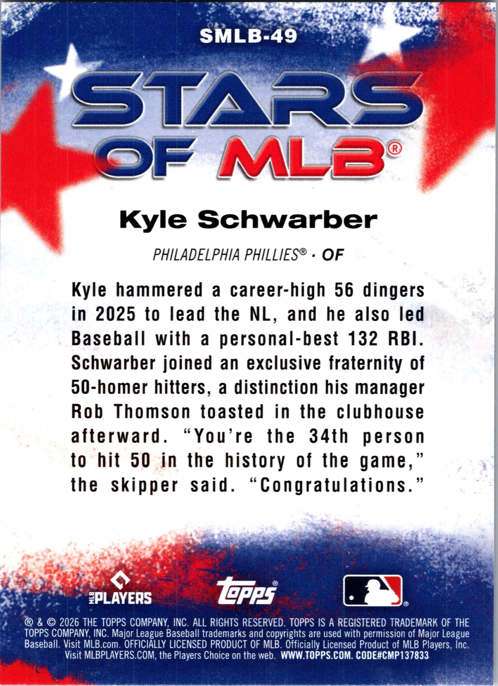 2026 Topps Kyle Schwarber #SMLB-49 Stars of MLB Philadelphia Phillies NM