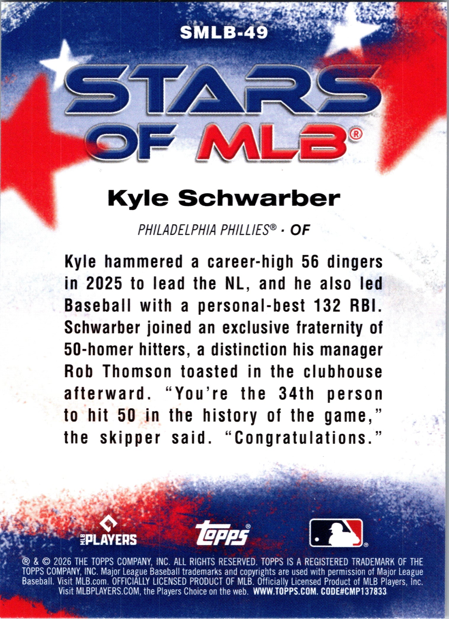 2026 Topps Kyle Schwarber #SMLB-49 Stars of MLB Philadelphia Phillies NM