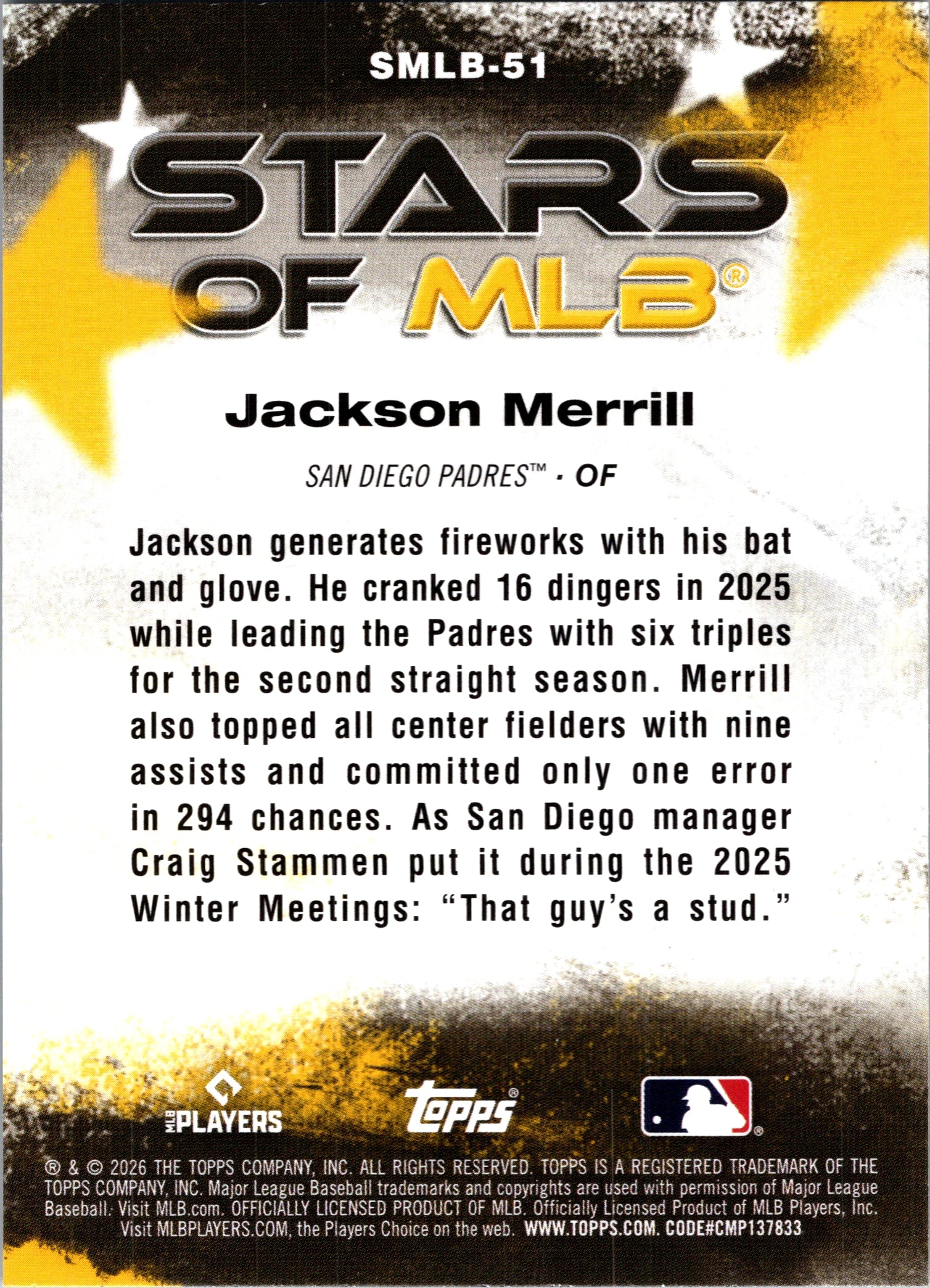 2026 Topps Jackson Merrill #SMLB-51 Stars of MLB San Diego Padres NM