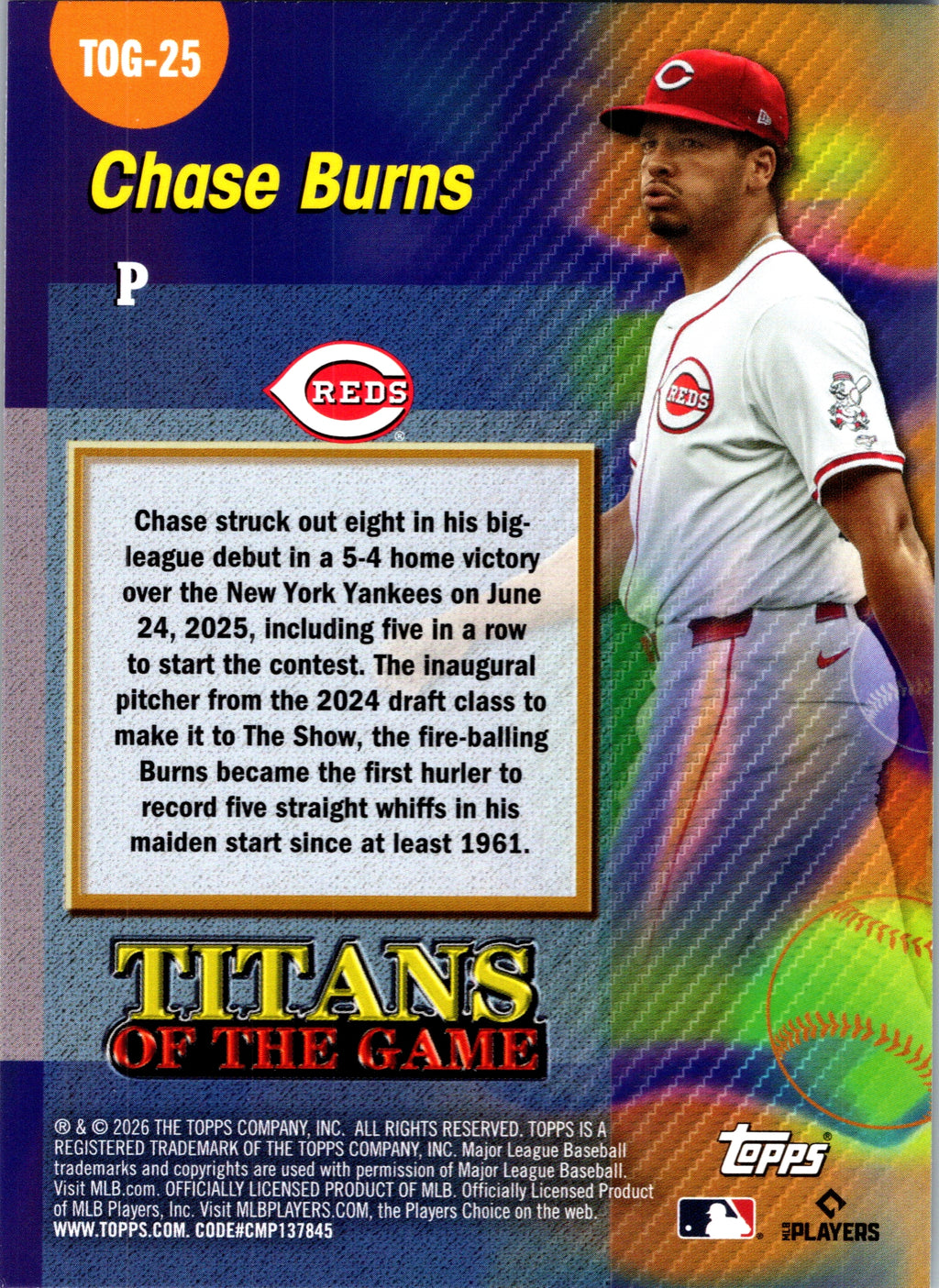 2026 Topps Chase Burns #TOG-25 Titans of the Game Cincinnati Reds NM