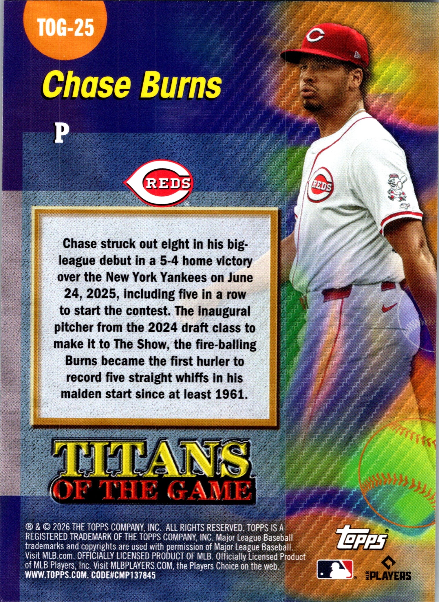2026 Topps Chase Burns #TOG-25 Titans of the Game Cincinnati Reds NM