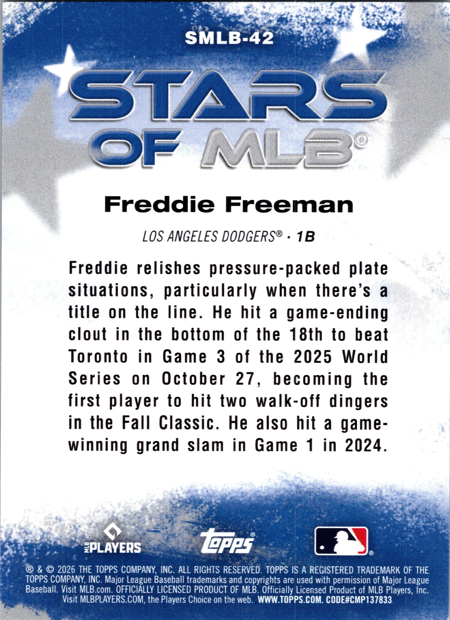 2026 Topps Freddie Freeman #SMLB-42 Stars of MLB Los Angeles Dodgers NM