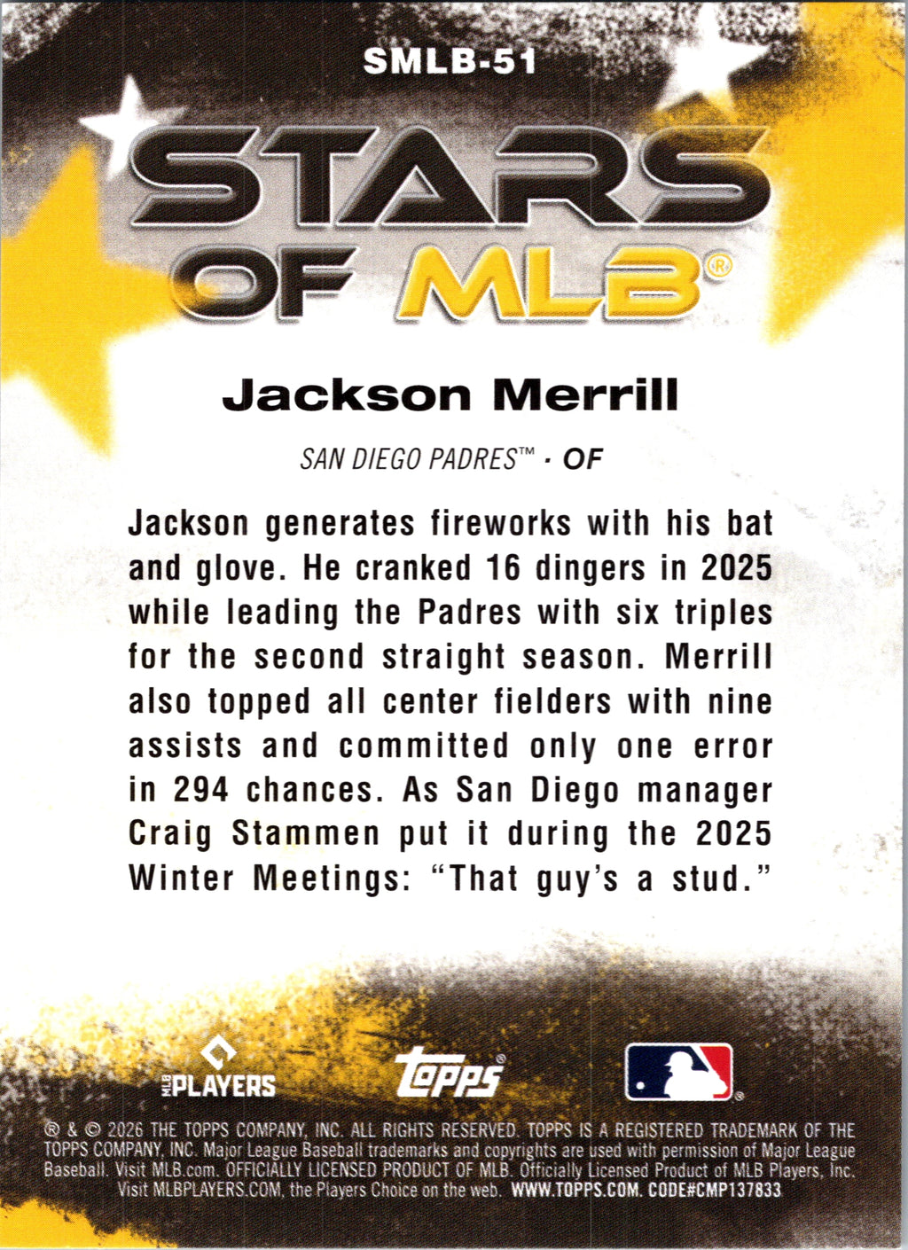 2026 Topps Jackson Merrill #SMLB-51 Stars of MLB San Diego Padres Near Mint